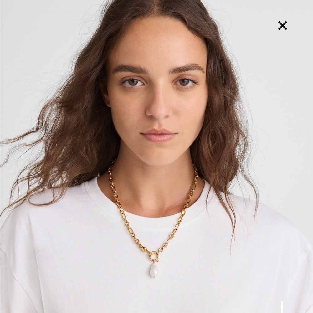 Madewell Gold Chain Necklace with White Pearl Drop - Picture 3 of 6